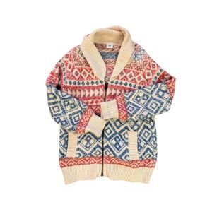Cabi Women's Highlands Cardigan Fair Isle Full Zip‎ Shawl Collar Sweater- Size M